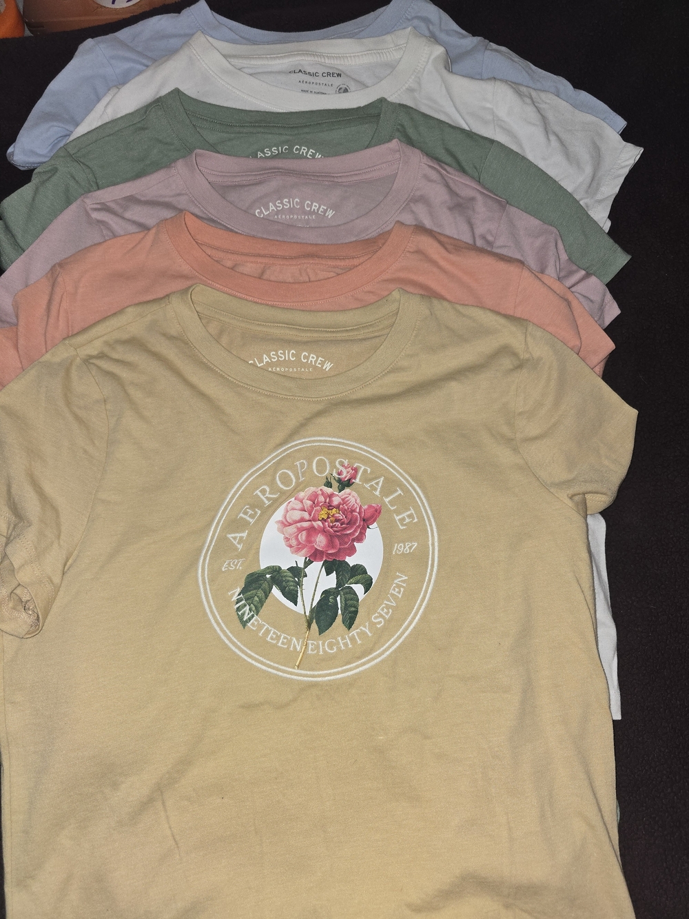 Aeropostale Classic Crew Tee in Tan with Pink Accent